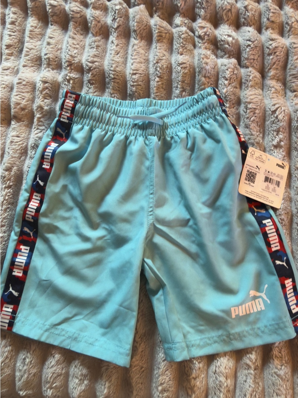 Puma Kids Light Blue Swim Trunks with Logo Tape